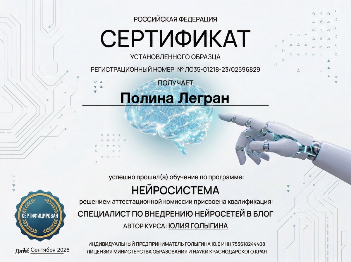 Сертификат: Нейросистема