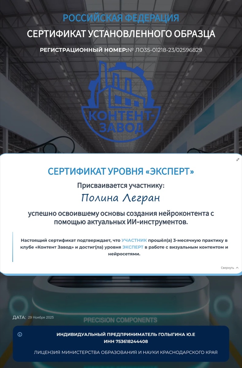 Сертификат: Контент-завод, уровень эксперт